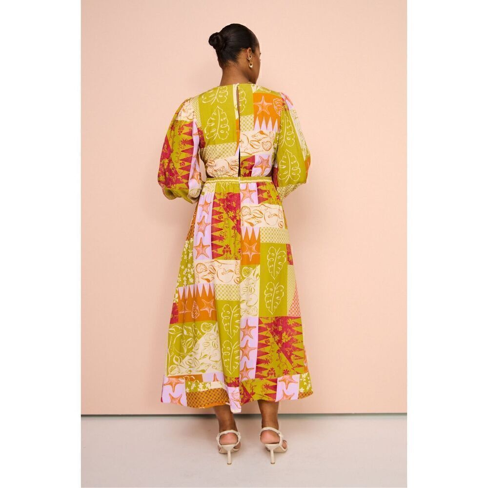 Mon Renn Cove Patchwork Long Sleeve Midi Dress In Patchwork Size S NWT $189 - Picture 3 of 12